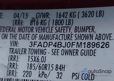 2015 Ford Fiesta Se из США, поврежденный, VIN 3FADP4BJ0FM189626